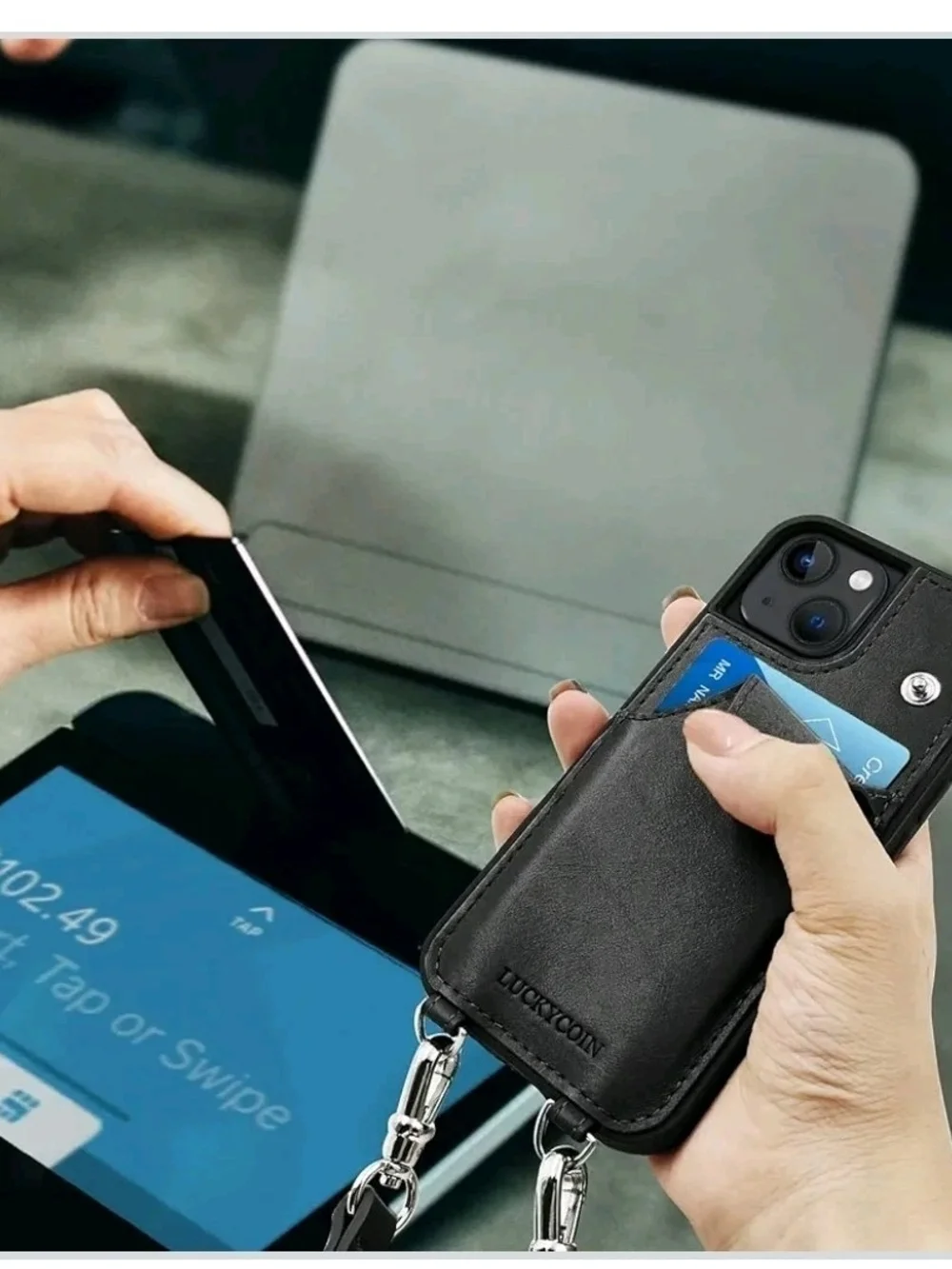 Black Leather Crossbody Phone Case with Card Slot iPhone 13 Mini
